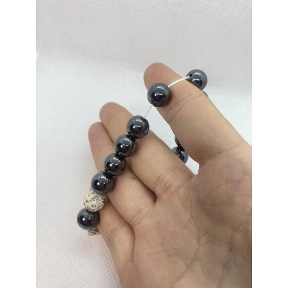 Black/Sliver Beaded Rhinestones Crucifix Religious Expandable pair of Bracelets - Picture 5 of 8